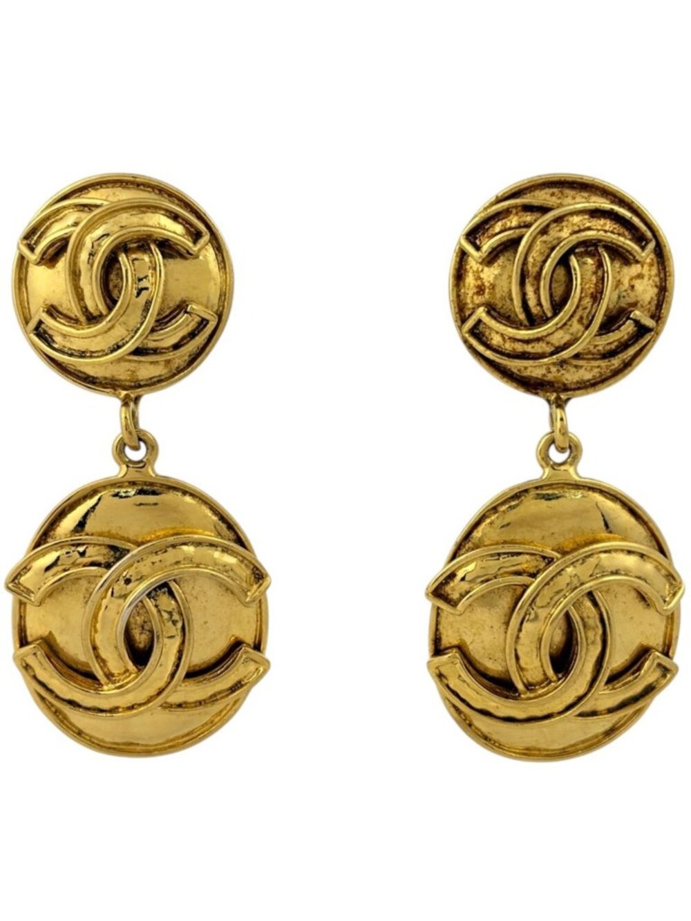 Chanel Earrings CC Logo Swing Gold Plated
